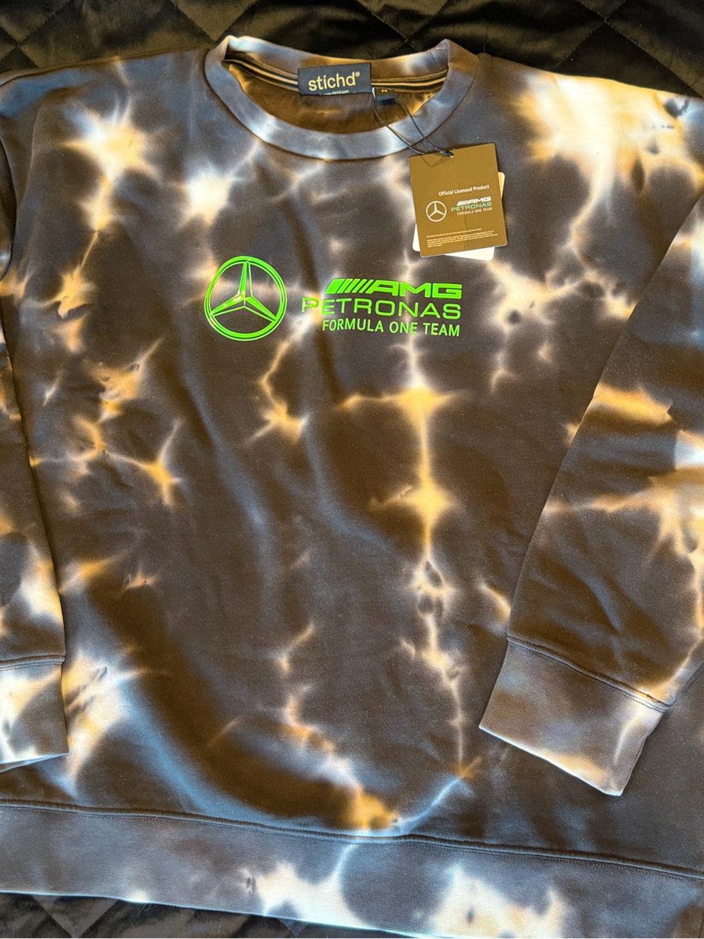 F1 Mercedes-AMG Petronas Black Tie-Dye Crewneck Sweatshirt size Medium (M) NWT